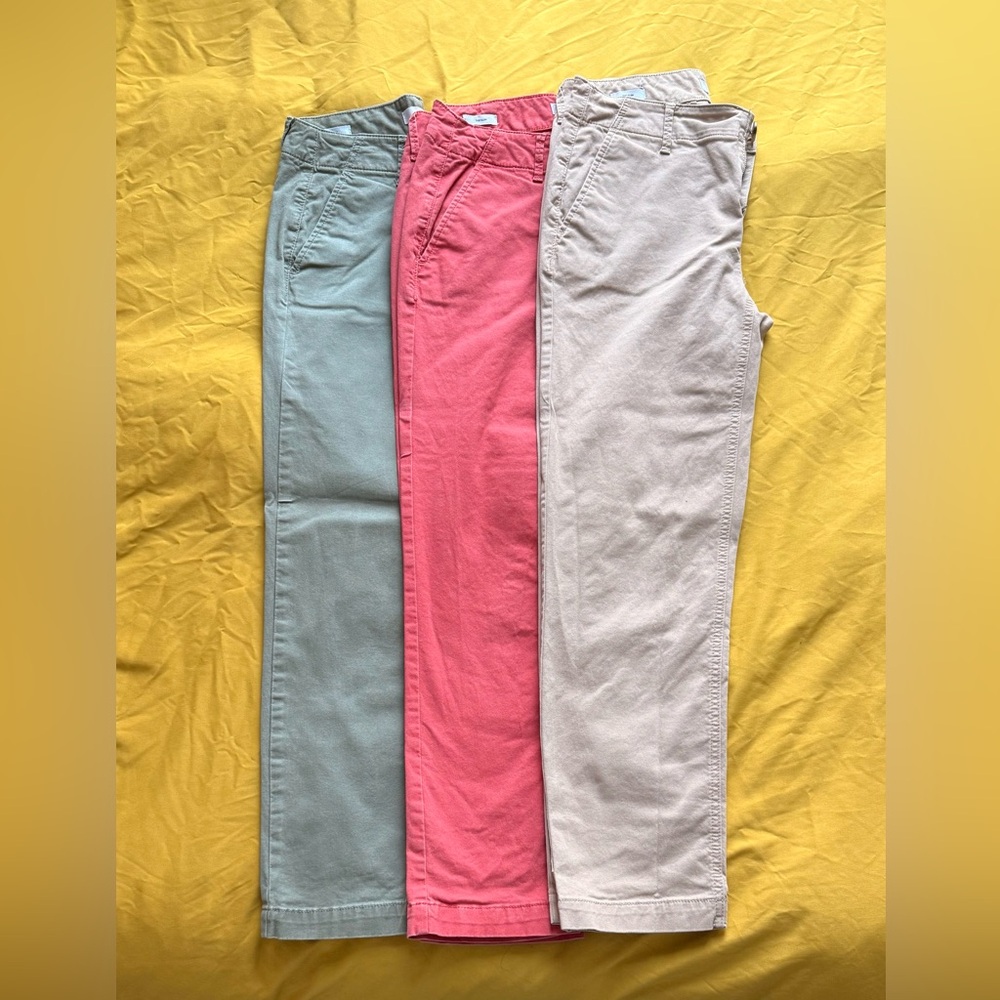 LOFT Slim Chino Set of 3 Pants in Olive, Coral and Tan
